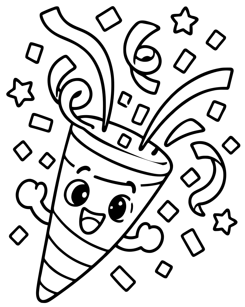 Printable confetti burst line art — New Years coloring page