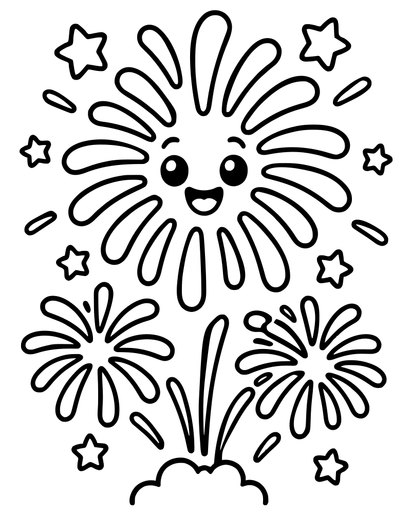 Fireworks Display — New Years coloring page to print for children
