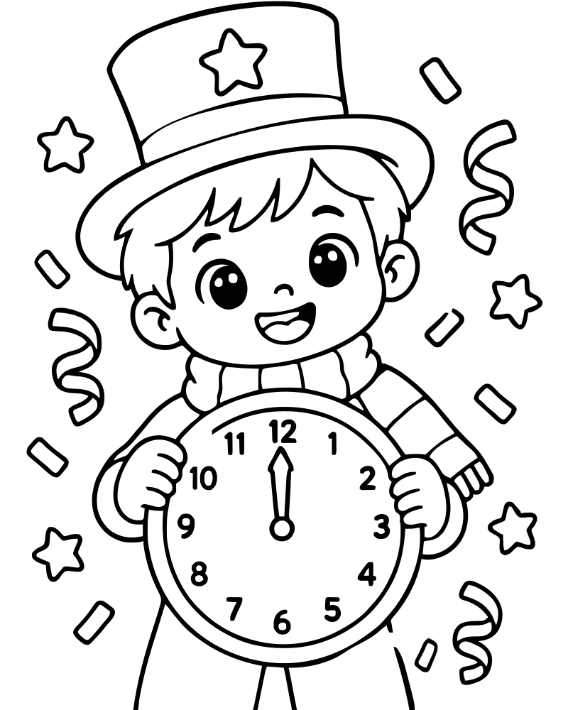 New Year Countdown — New Years coloring page to print for children