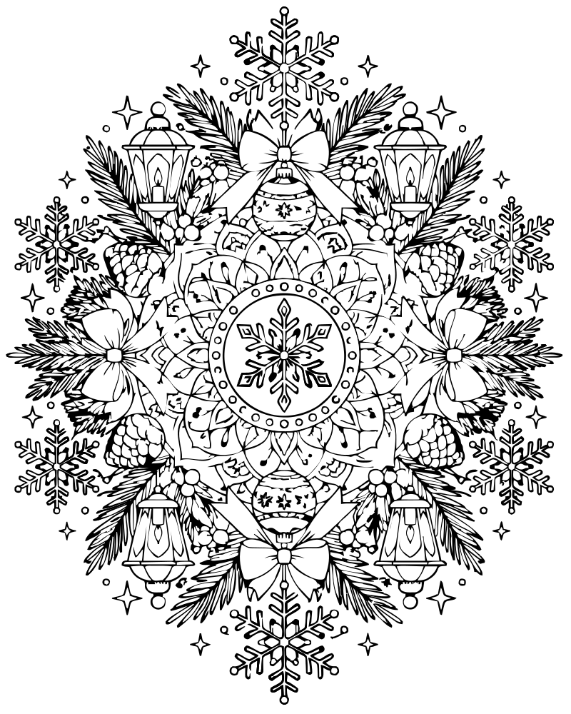 Printable new year mandala line art — New Years coloring page