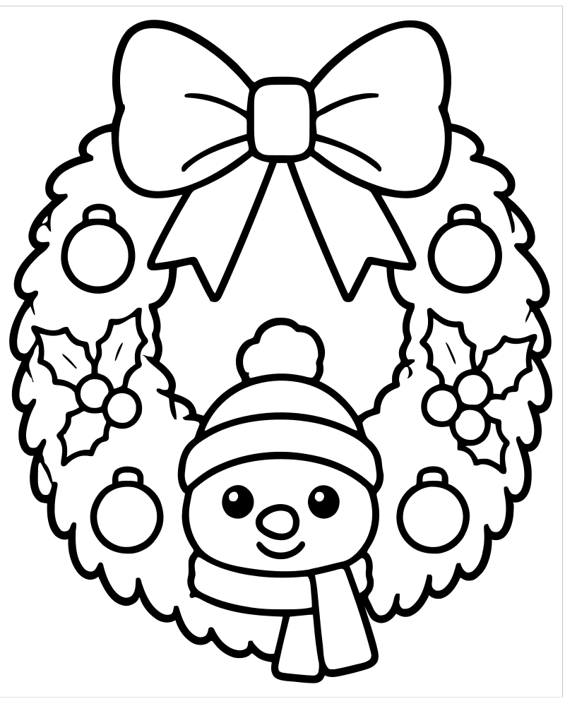 New Year Wreath picture to color — New Years coloring page for kids