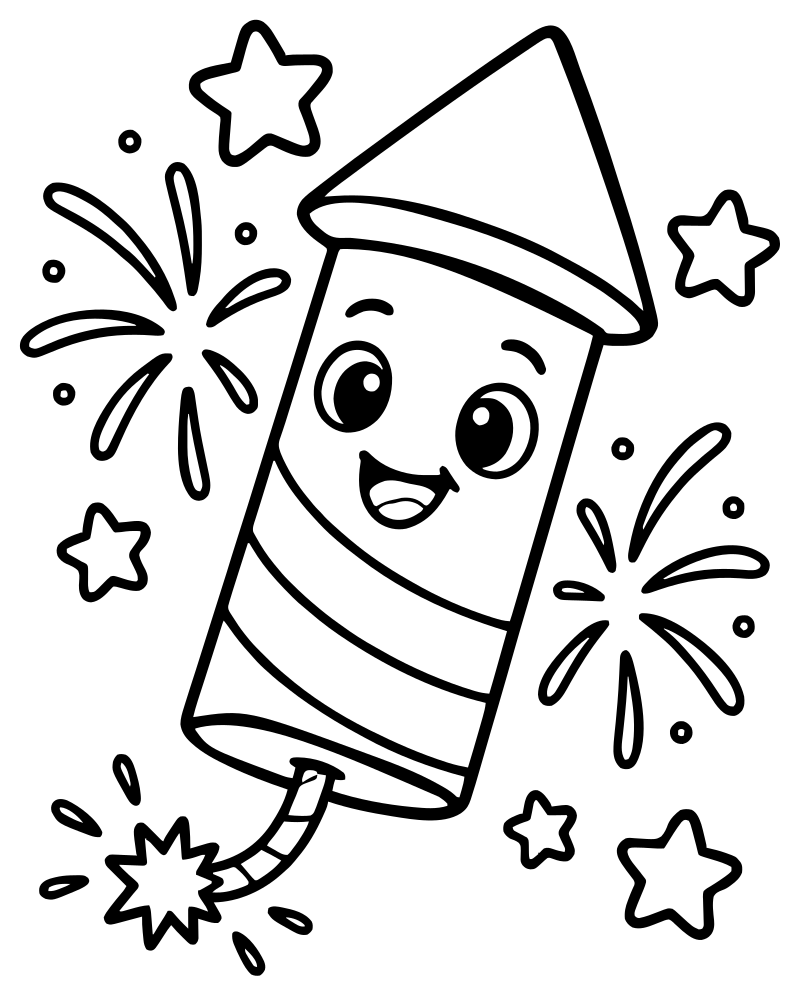 Party Fireworks — printable New Years coloring sheet for preschoolers