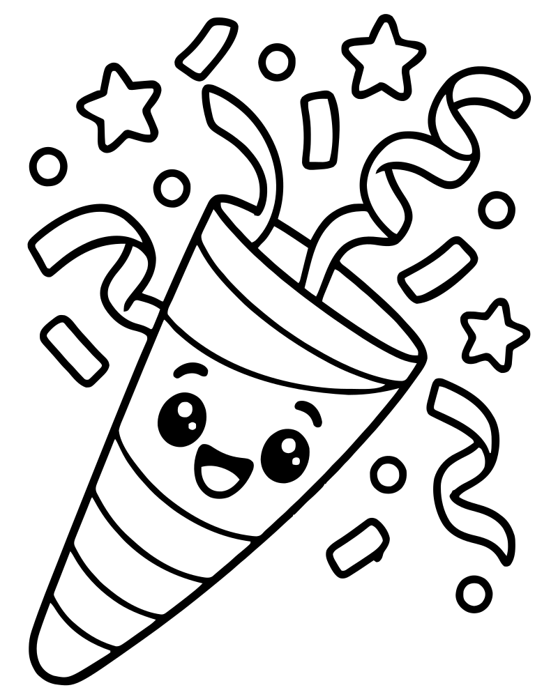 Party Popper picture to color — New Years coloring page for kids