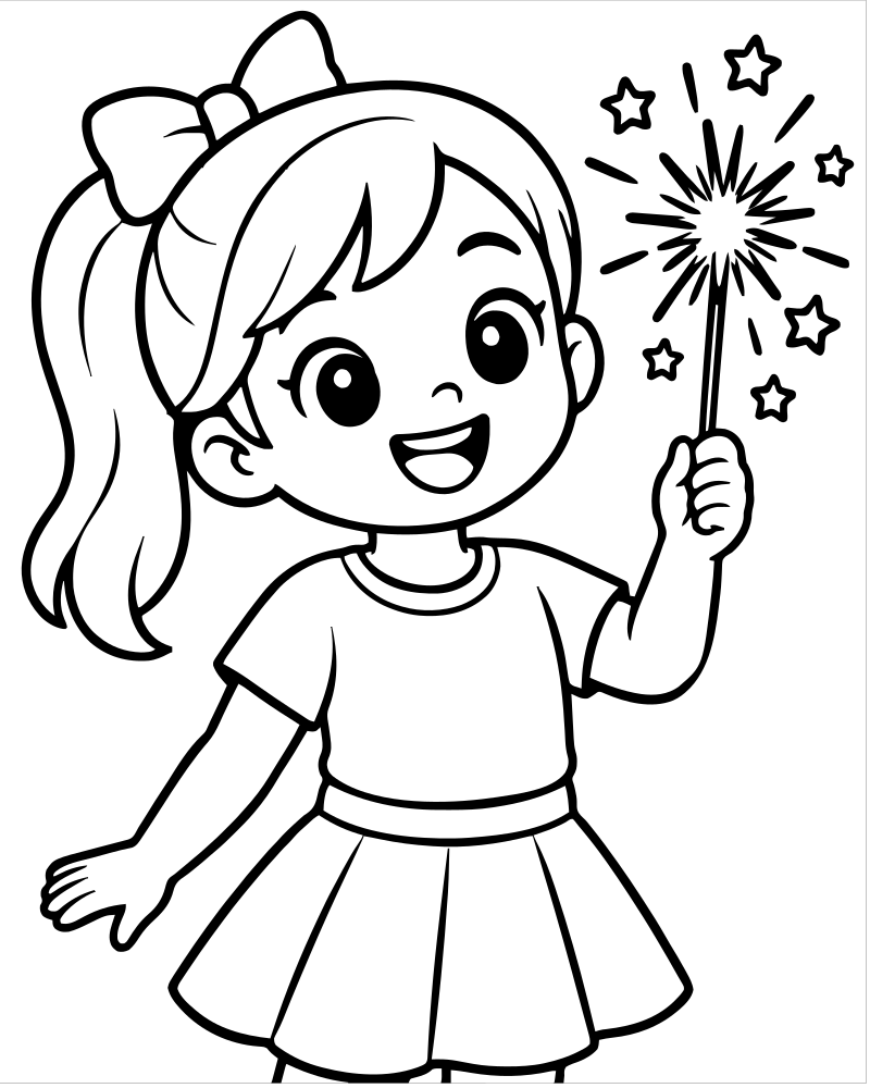 Printable sparkler celebration line art — New Years coloring page