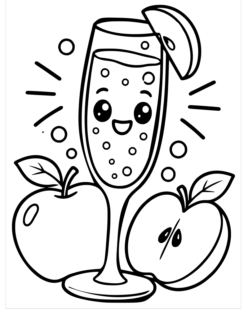 Sparkling Cider Toast — free printable New Years coloring page for kids