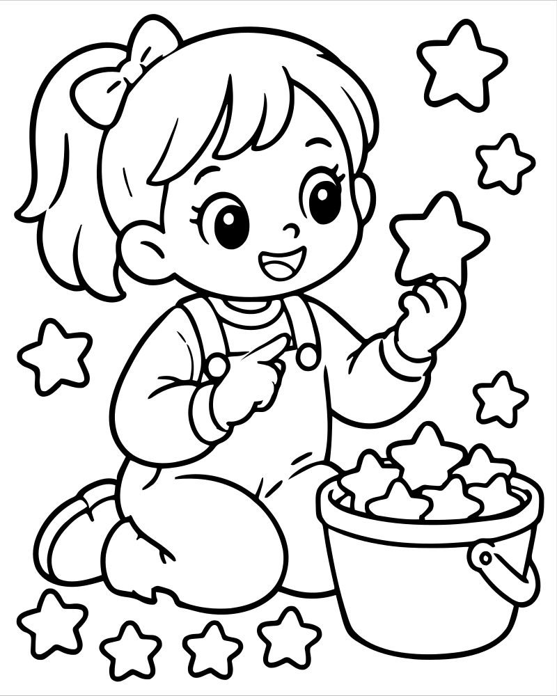 Count the Stars picture to color — Number coloring page for kids