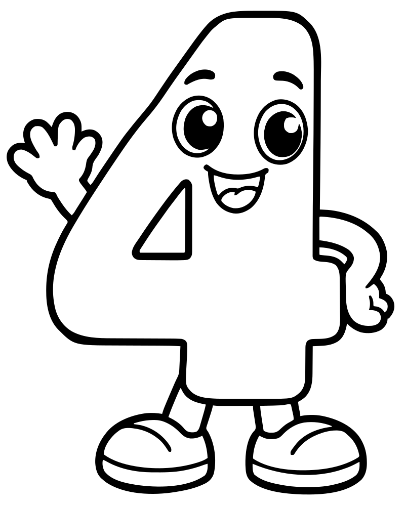 Number Four — Number coloring page to print for children