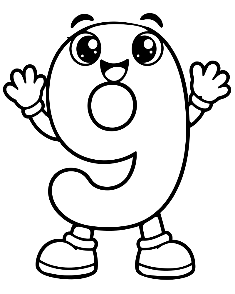 Number Nine — Number coloring page to print for children