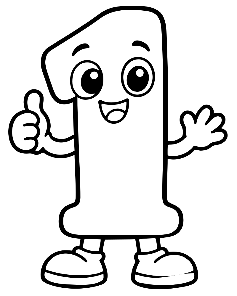 Number One — free printable Number coloring page for kids