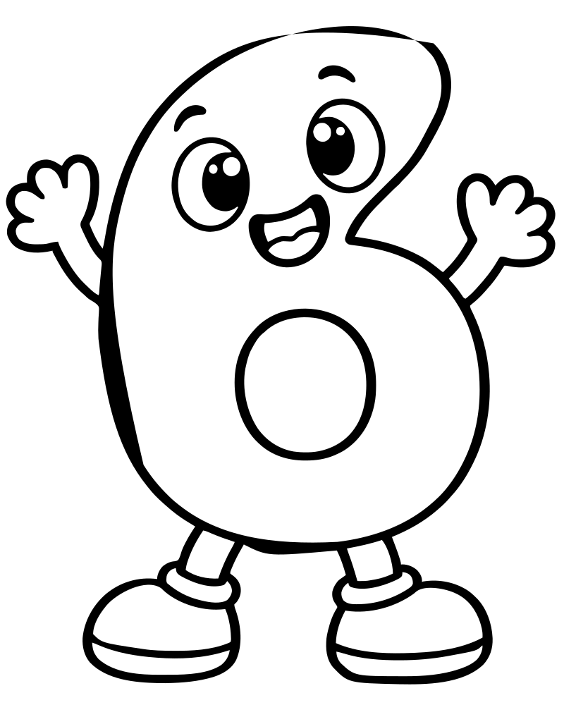 Number Six — free printable Number coloring page for kids