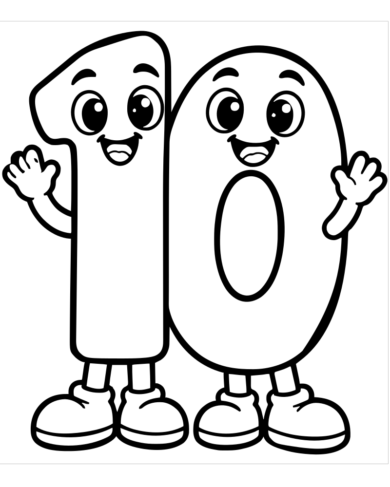 Printable number ten line art — Number coloring page