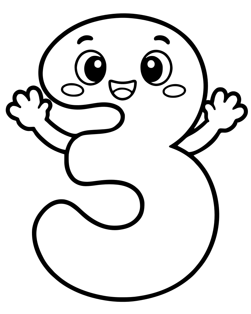 Number Three picture to color — Number coloring page for kids
