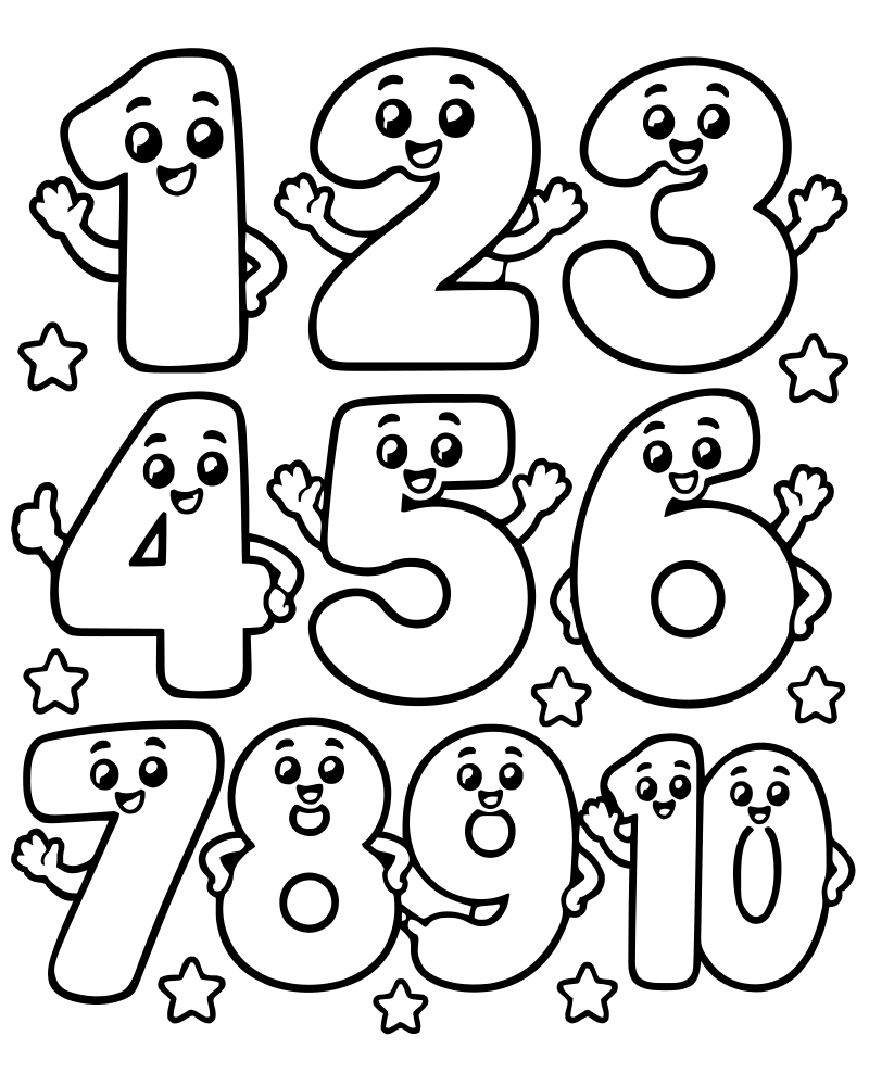 Numbers 1 to 10 Chart — free printable Number coloring page for kids