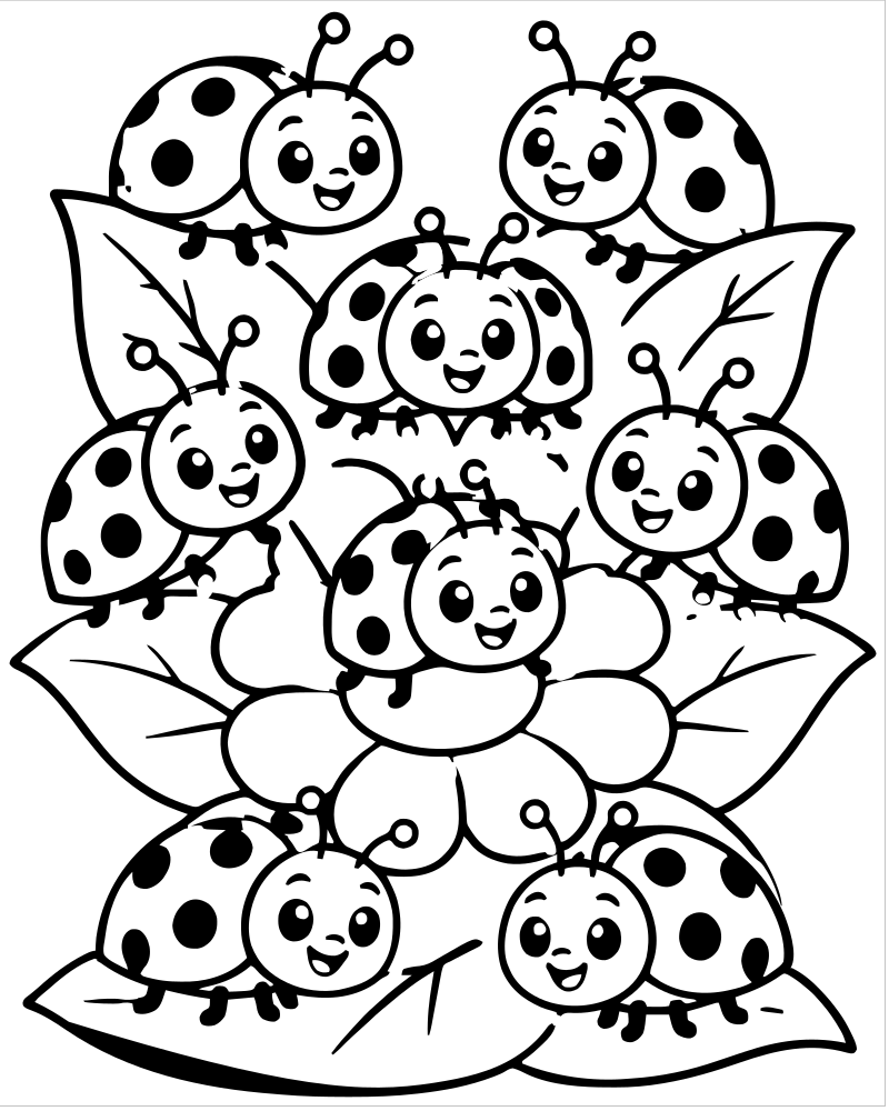 Ten Little Ladybugs — Number coloring page to print for children