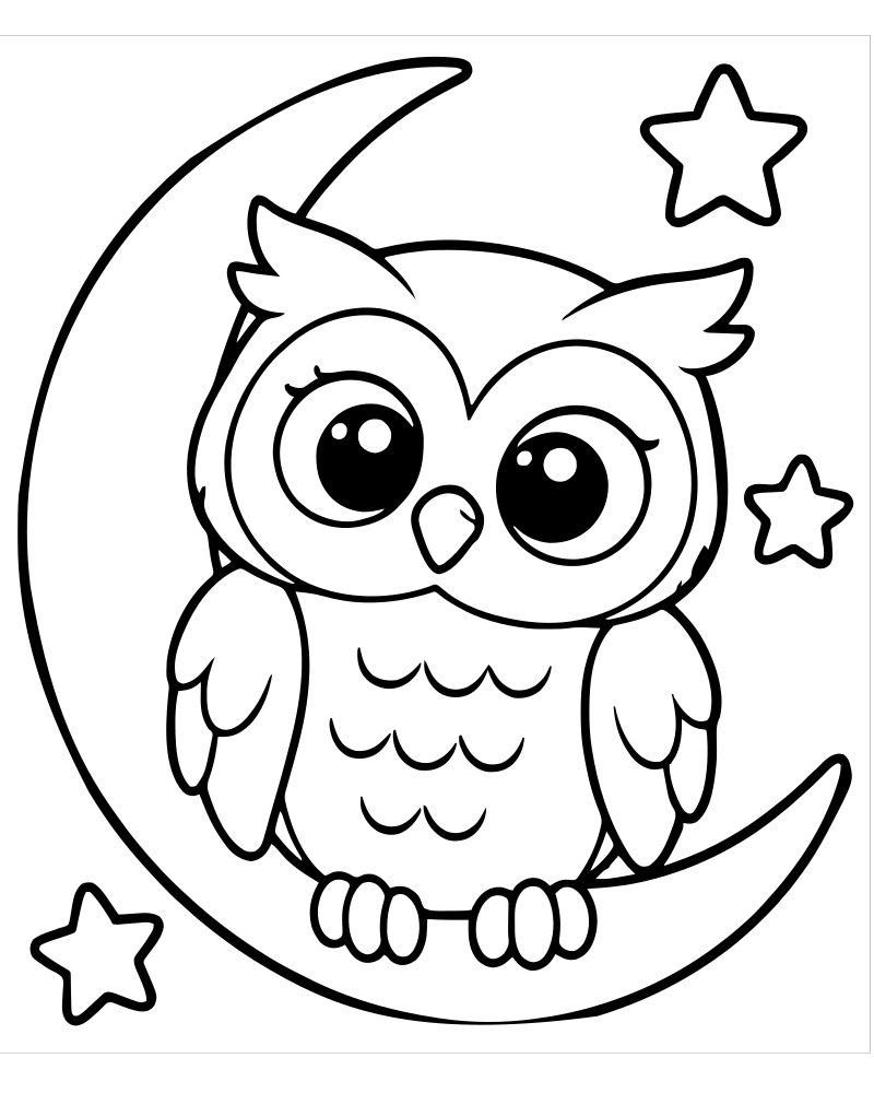 Owl and Moon — free printable Owl coloring page for kids