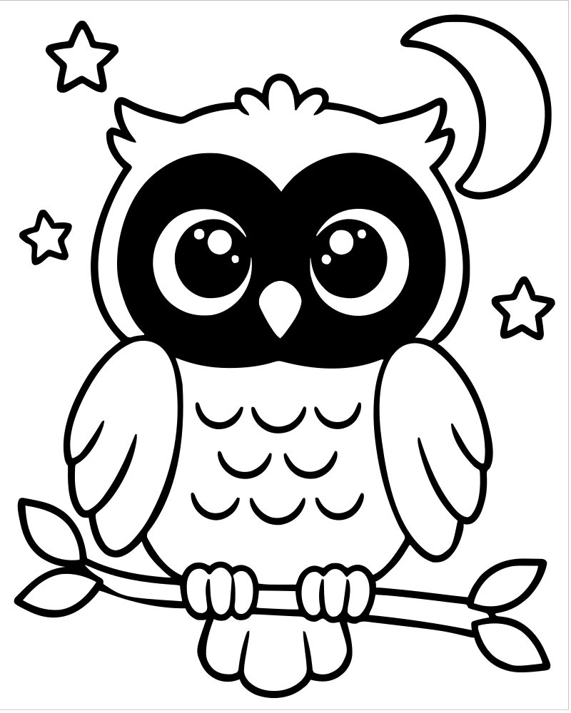 Printable owl at night line art — Owl coloring page