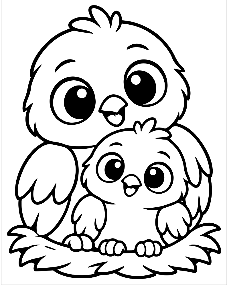 Owl Chicks — Owl coloring page to print for children