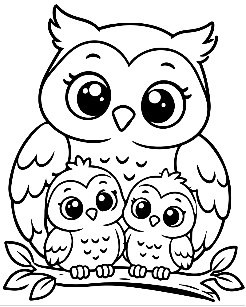 Owl Family — printable Owl coloring sheet for preschoolers
