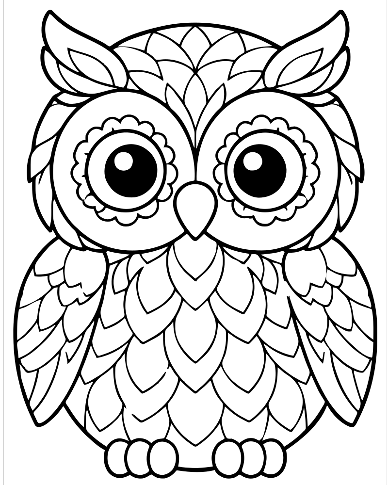 Owl Feather Pattern — printable Owl coloring sheet for preschoolers