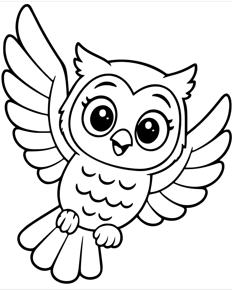 Printable owl flying line art — Owl coloring page
