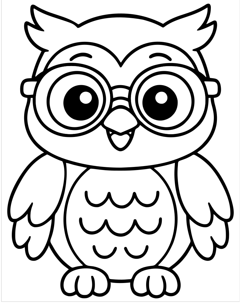 Owl with Glasses — free printable Owl coloring page for kids