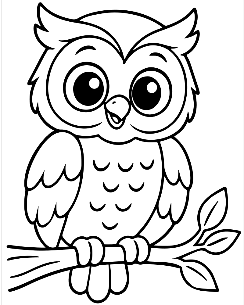 Wise Owl on a Branch — free printable Owl coloring page for kids