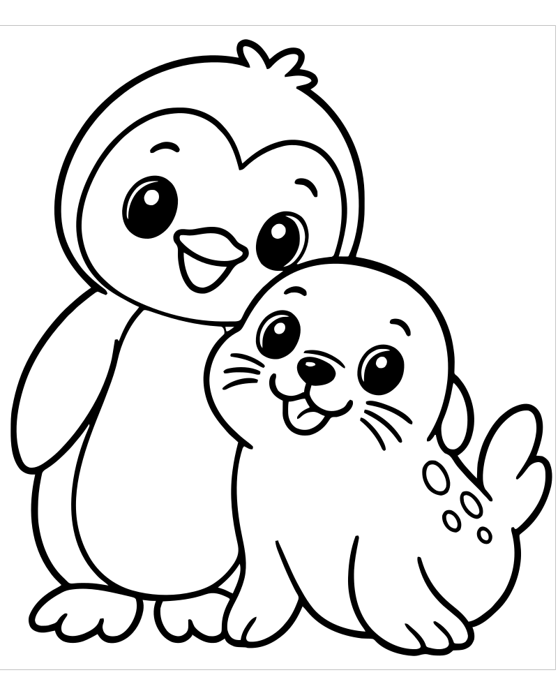 Penguin and Seal Friend picture to color — Penguin coloring page for kids