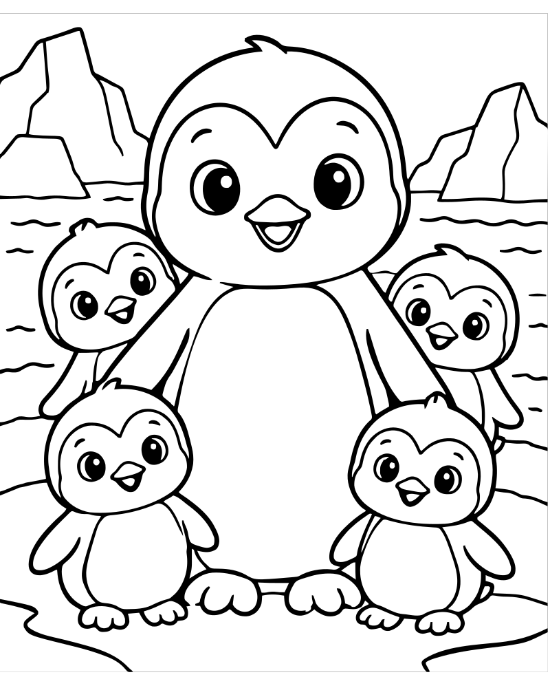 Penguin Colony — Penguin coloring page to print for children