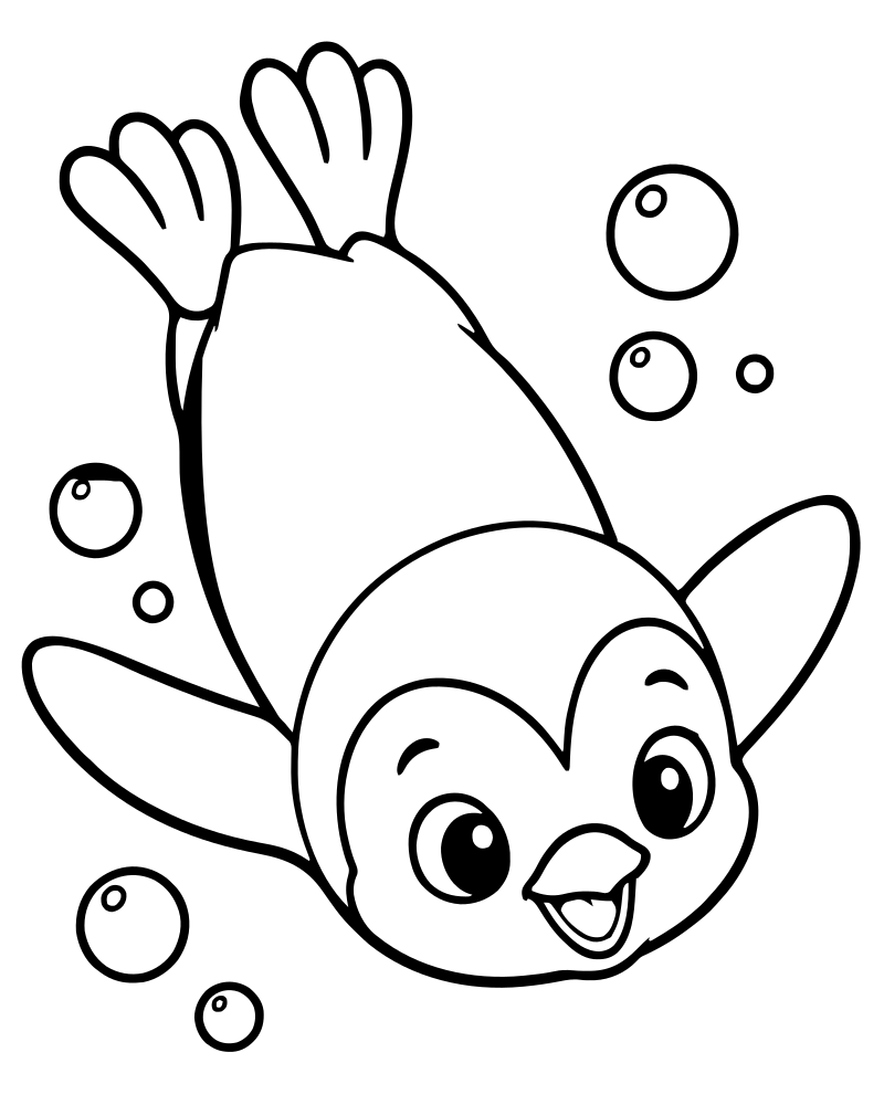 Printable penguin diving line art — Penguin coloring page