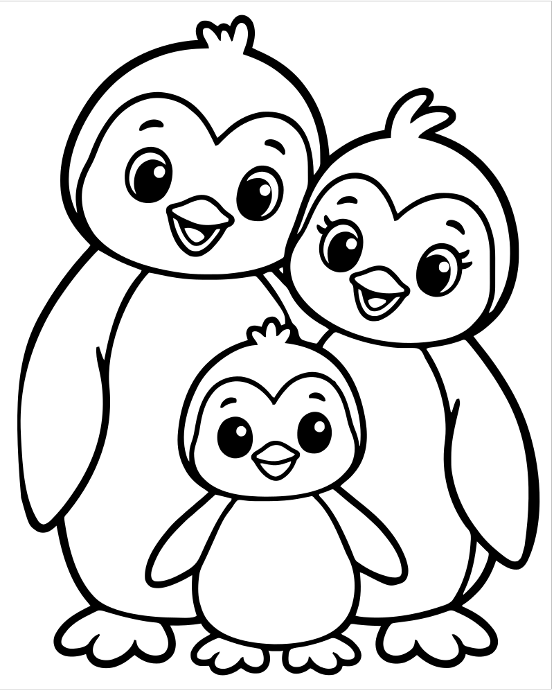 Penguin Family — free printable Penguin coloring page for kids
