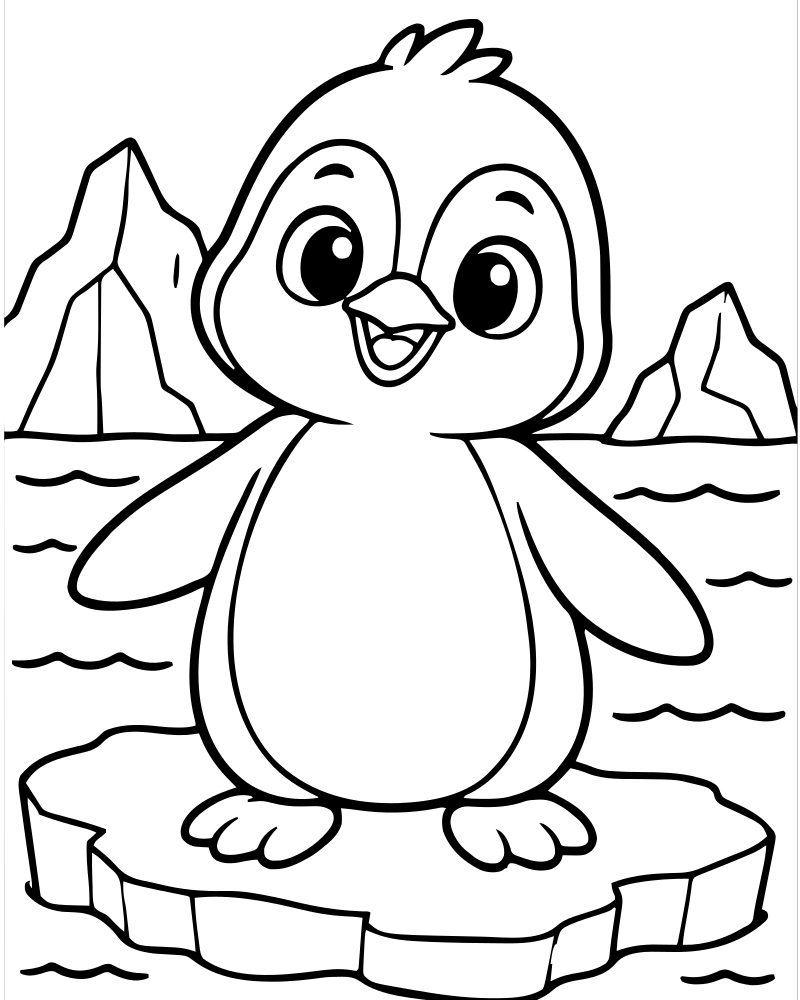 Penguin Iceberg Scene — free printable Penguin coloring page for kids