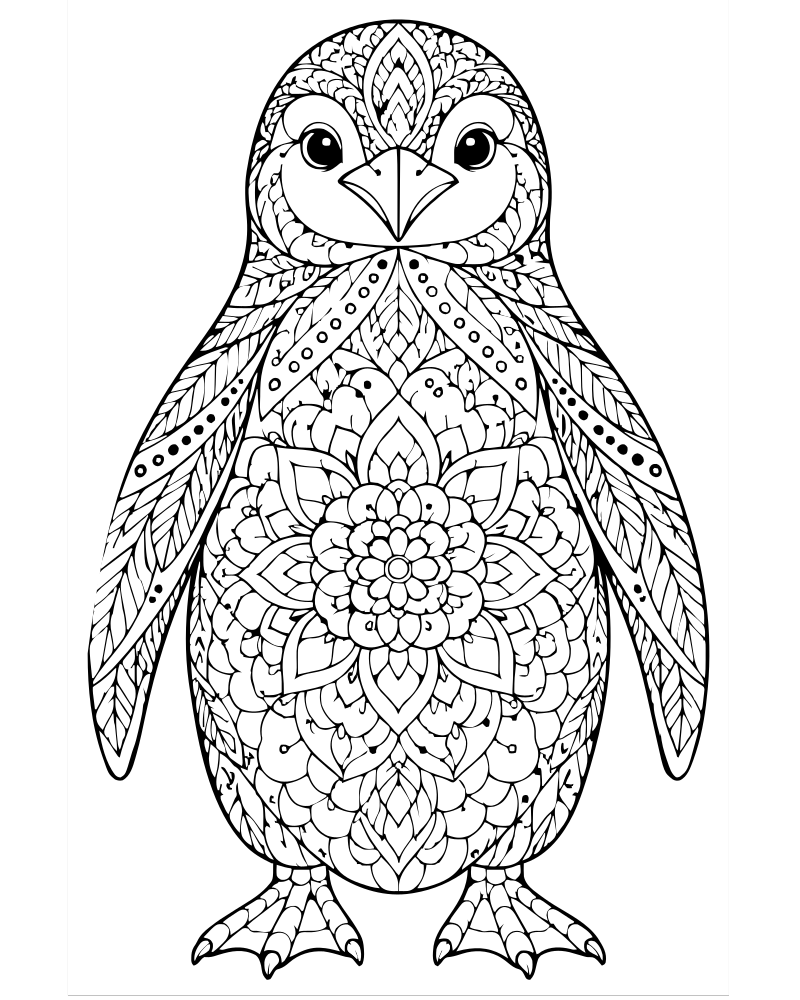 Penguin Mandala — printable Penguin coloring sheet for preschoolers