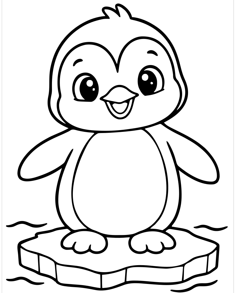 Penguin on Ice picture to color — Penguin coloring page for kids