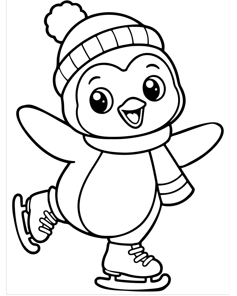 Penguin Skating — printable Penguin coloring sheet for preschoolers