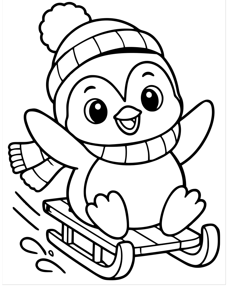 Penguin Sliding — Penguin coloring page to print for children