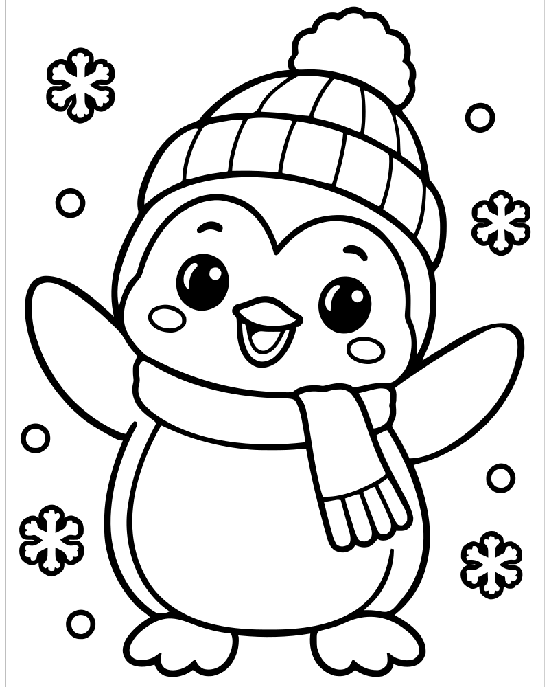 Penguin Snow Day — printable Penguin coloring sheet for preschoolers