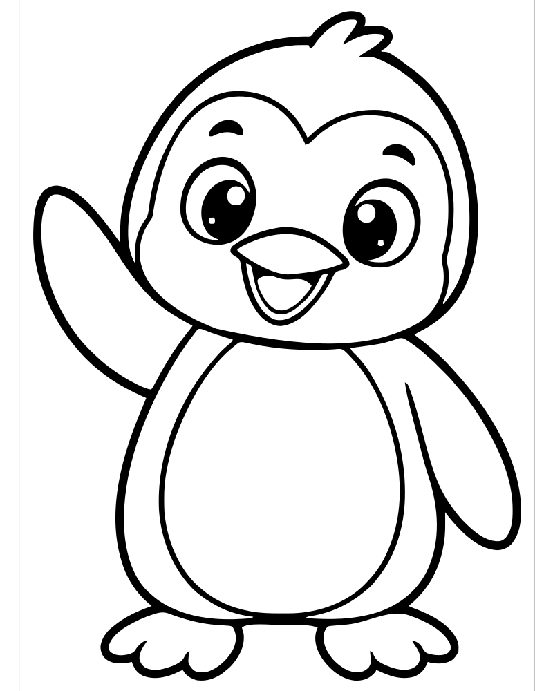 Printable penguin waving line art — Penguin coloring page