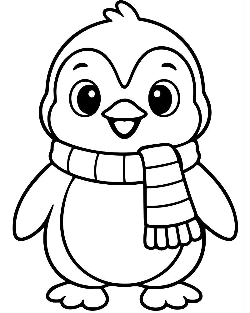 Printable penguin with a scarf line art — Penguin coloring page
