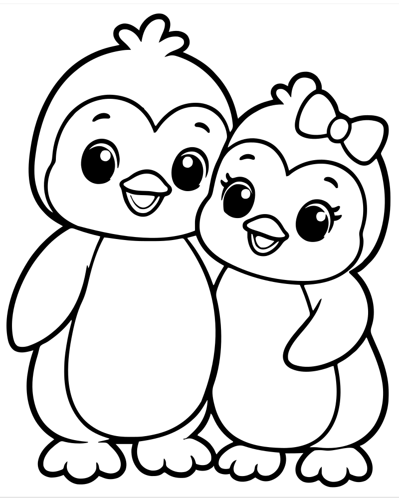 Two Penguin Friends picture to color — Penguin coloring page for kids