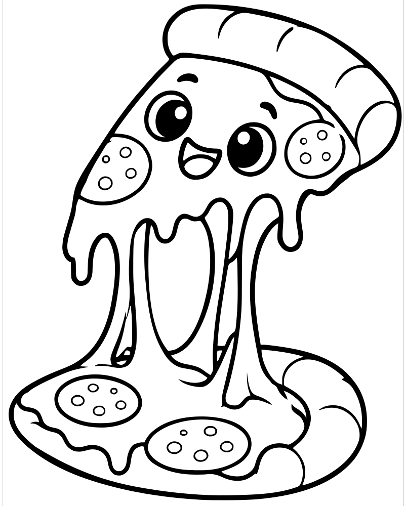 Cheese Pull Slice picture to color — Pizza coloring page for kids