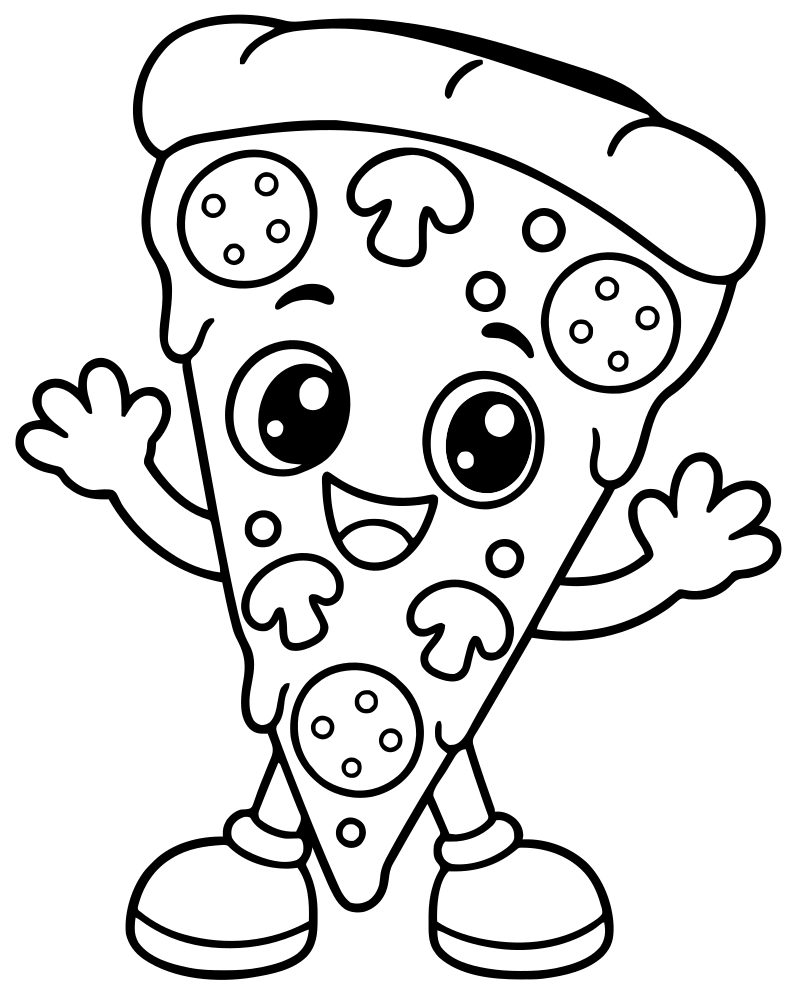Cute Cartoon Pizza — Pizza coloring page to print for children