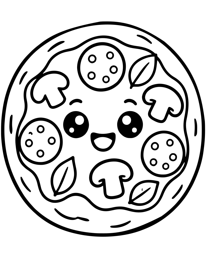 Mini Pizzas — printable Pizza coloring sheet for preschoolers
