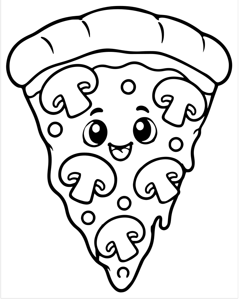 Mushroom Pizza — printable Pizza coloring sheet for preschoolers