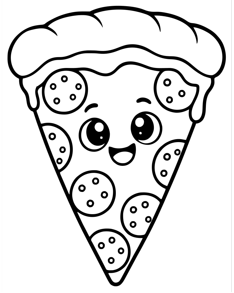 Pepperoni Pizza — Pizza coloring page to print for children