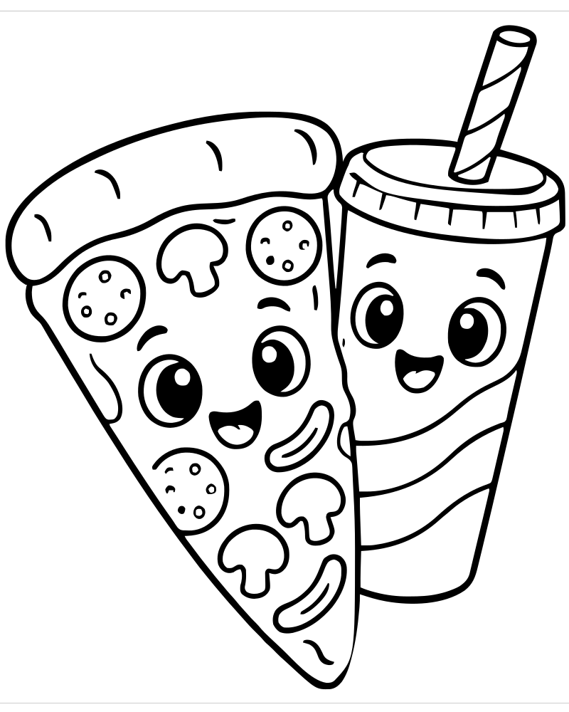 Pizza and Cola — free printable Pizza coloring page for kids