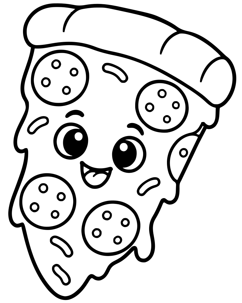 Pizza Close-Up — free printable Pizza coloring page for kids