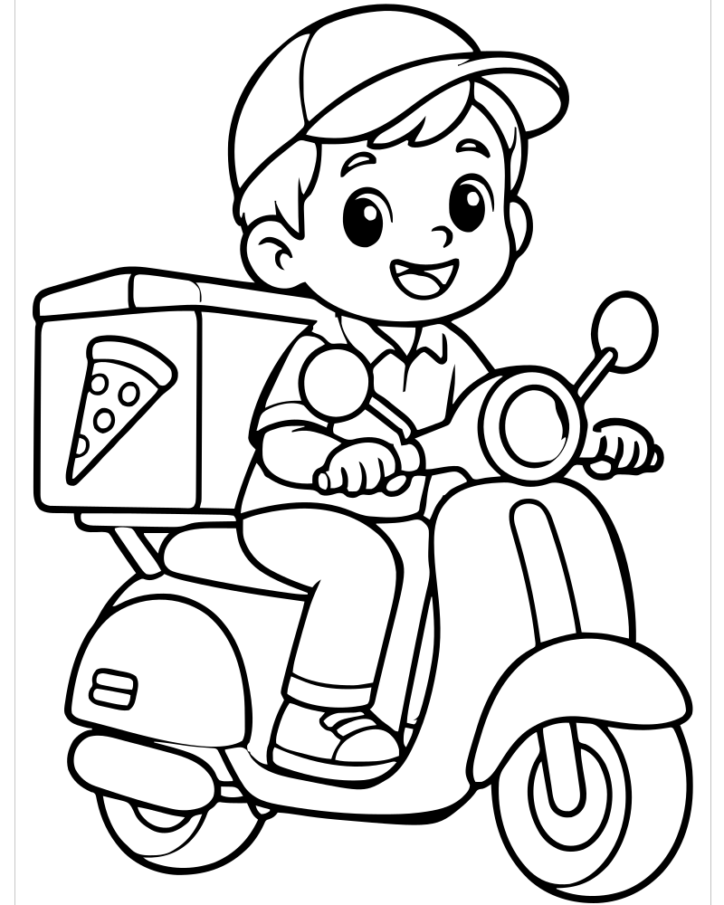 Pizza Delivery — Pizza coloring page to print for children