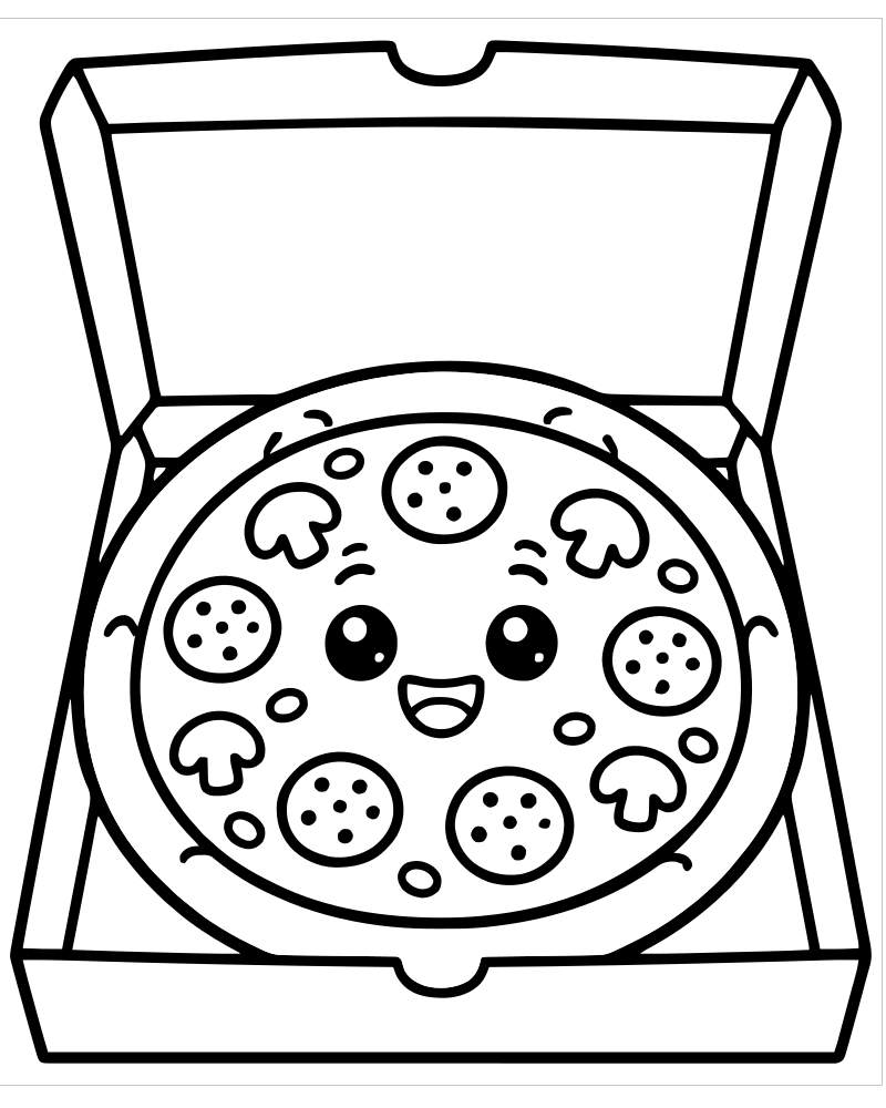 Pizza in a Box — free printable Pizza coloring page for kids