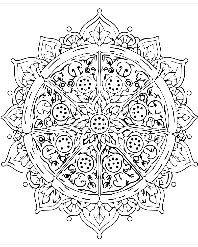 Pizza Mandala — Pizza coloring page to print for children