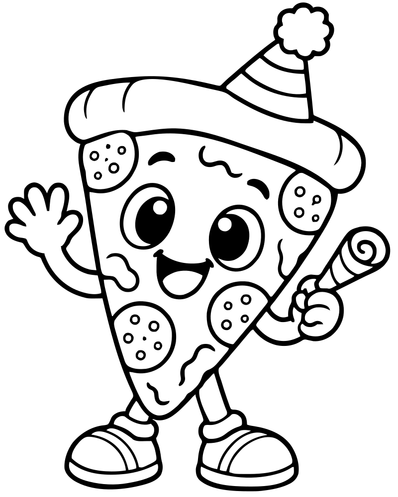 Pizza Party — free printable Pizza coloring page for kids